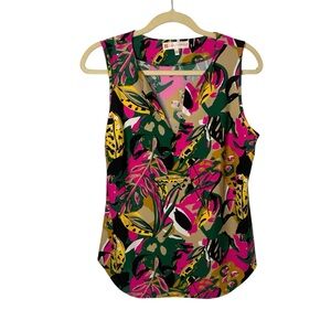 Jude Connally Large Multicolor Pink & Green Tropical Floral Sleeveless Blouse